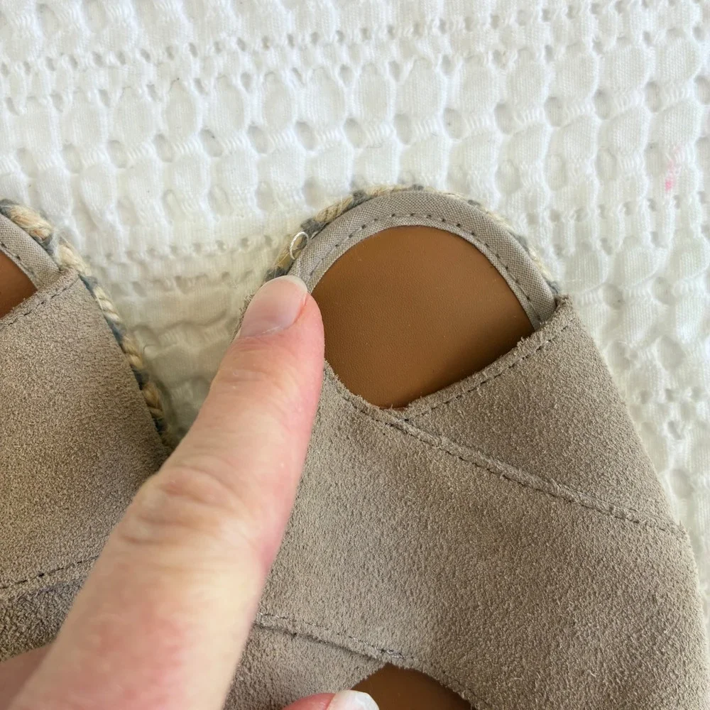 Verbenas Espadrille Wedge Tan Suede Open  Toe Women 7.5/8 Euro 38 Handmade Spain